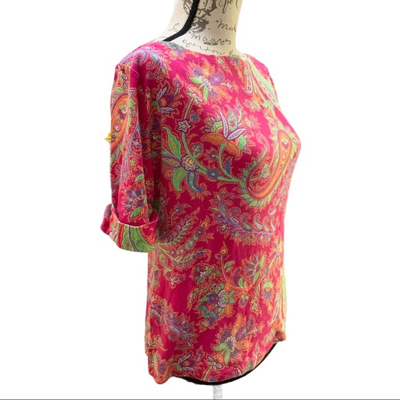 Lauren Ralph Lauren Paisley Print Boat-neck Top size Large - Picture 2 of 5